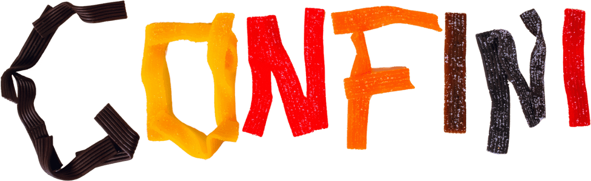 CONFINI spelled out in candy